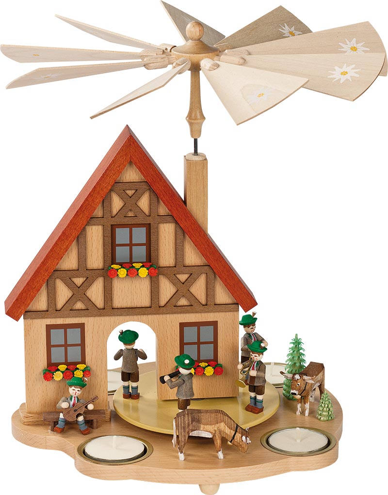 Richard Glaesser Pyramidenhaus Bayern bunt für Teelichte aus Seiffen im Erzgebirge