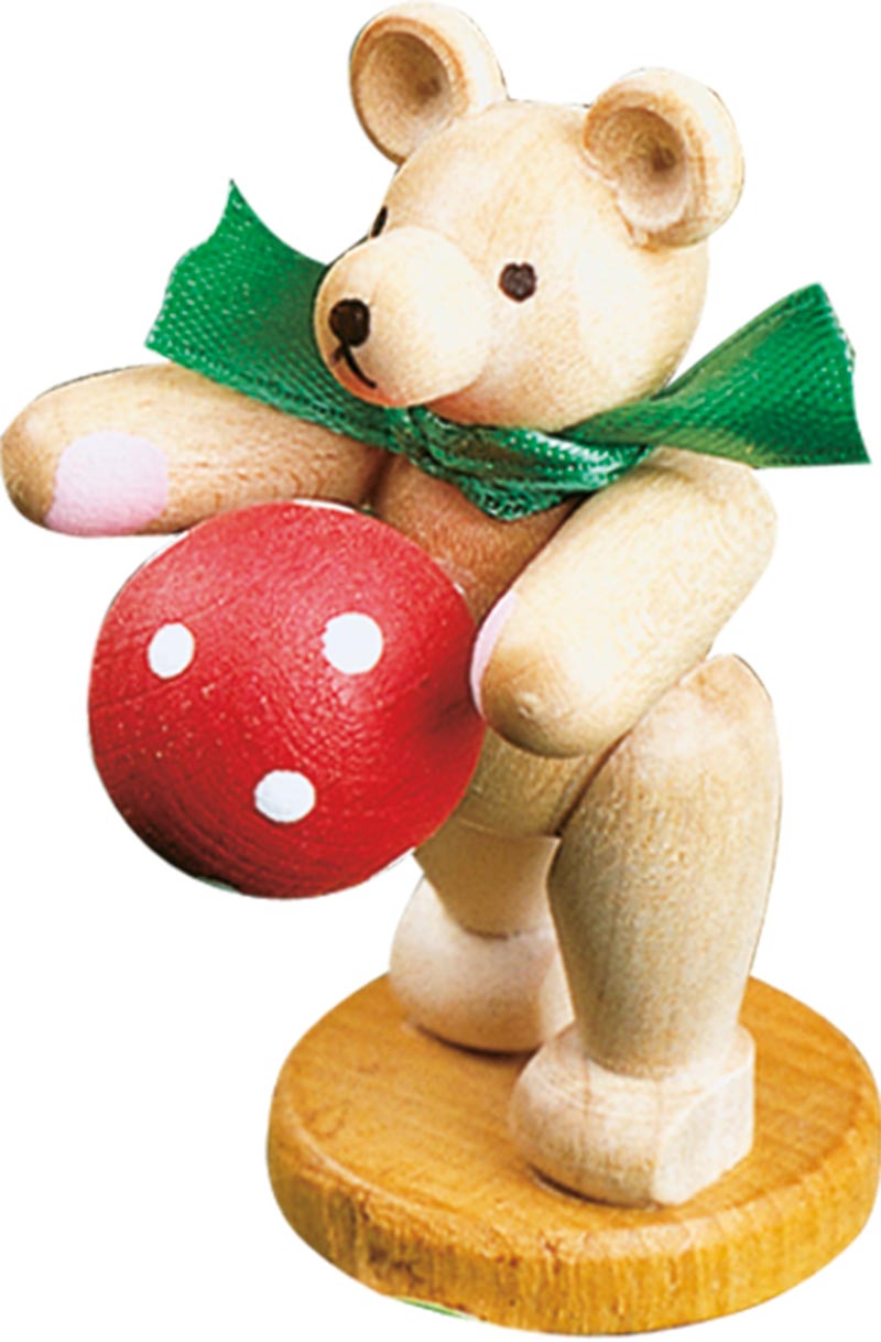 Richard Glaesser Spielbär natur mit rotem Ball aus Seiffen im Erzgebirge