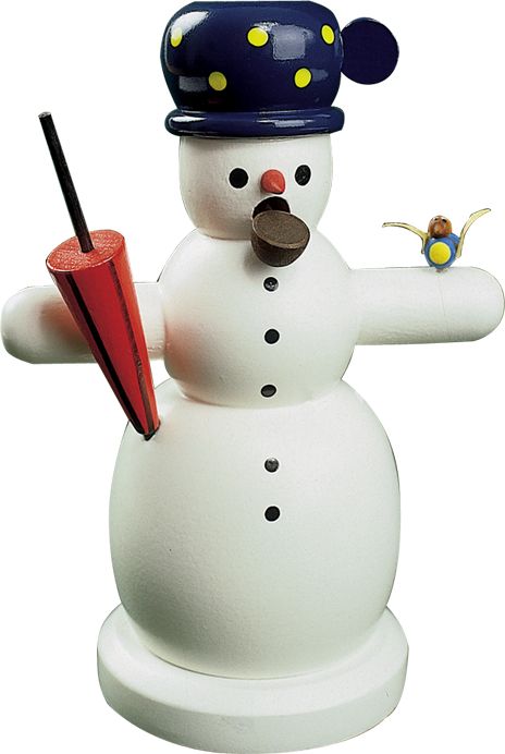 Richard Glaesser Rauchmann Schneemann mit Schirm und Vogel aus Seiffen im Erzgebirge
