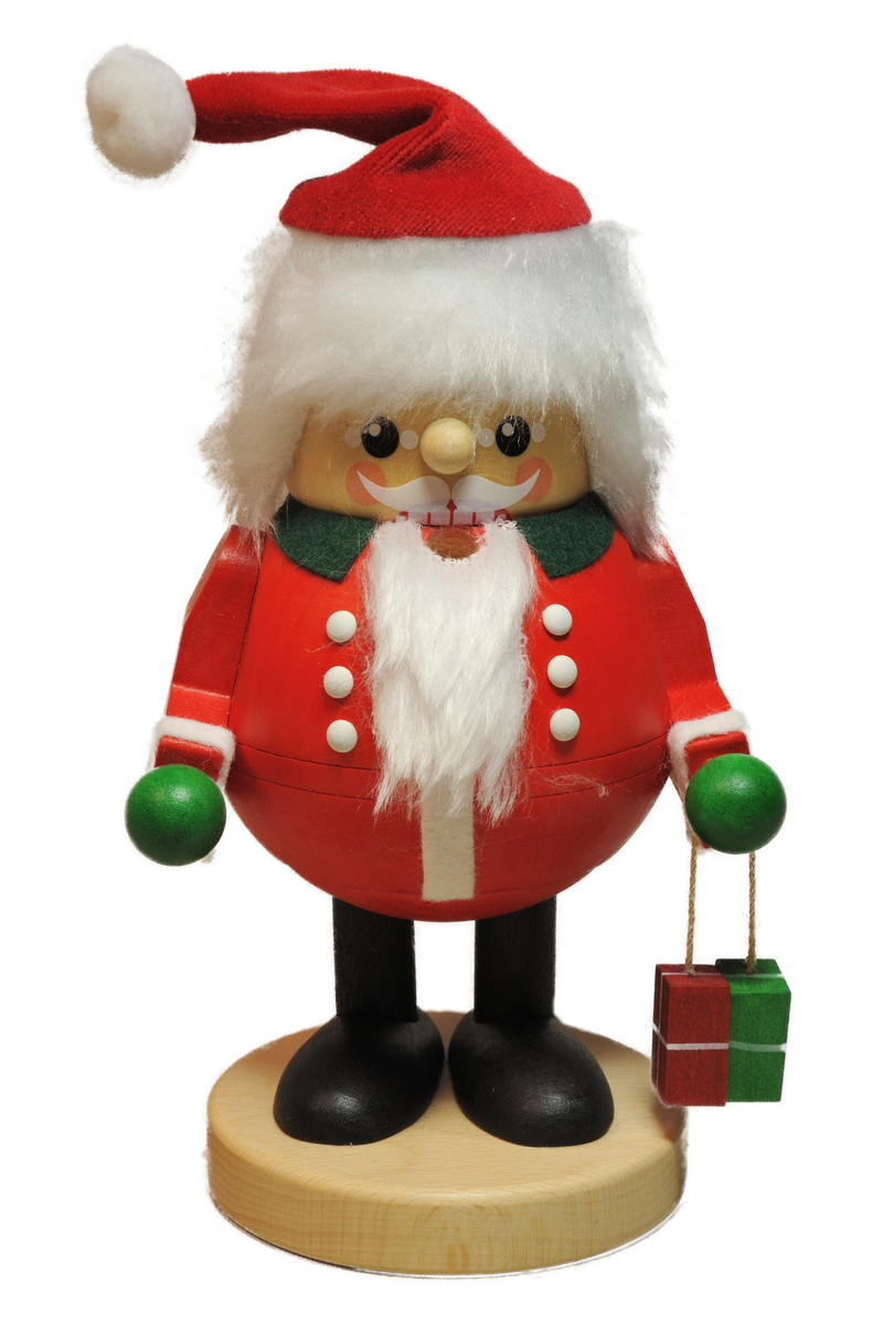Richard Glaesser Rauchmann Santa mit Paketen stehend aus Seiffen im Erzgebirge