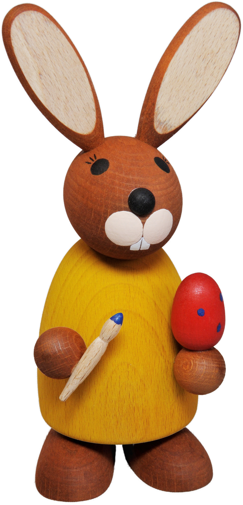 Richard Glaesser Hase gelb, stehend, mit Ei und Pinsel, 18 cm, aus Seiffen im Erzgebirge