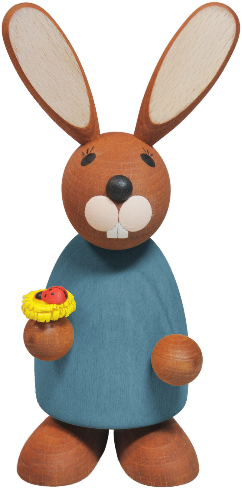 Richard Glaesser Hase blau, stehend, mit Blume, 18 cm, aus Seiffen im Erzgebirge